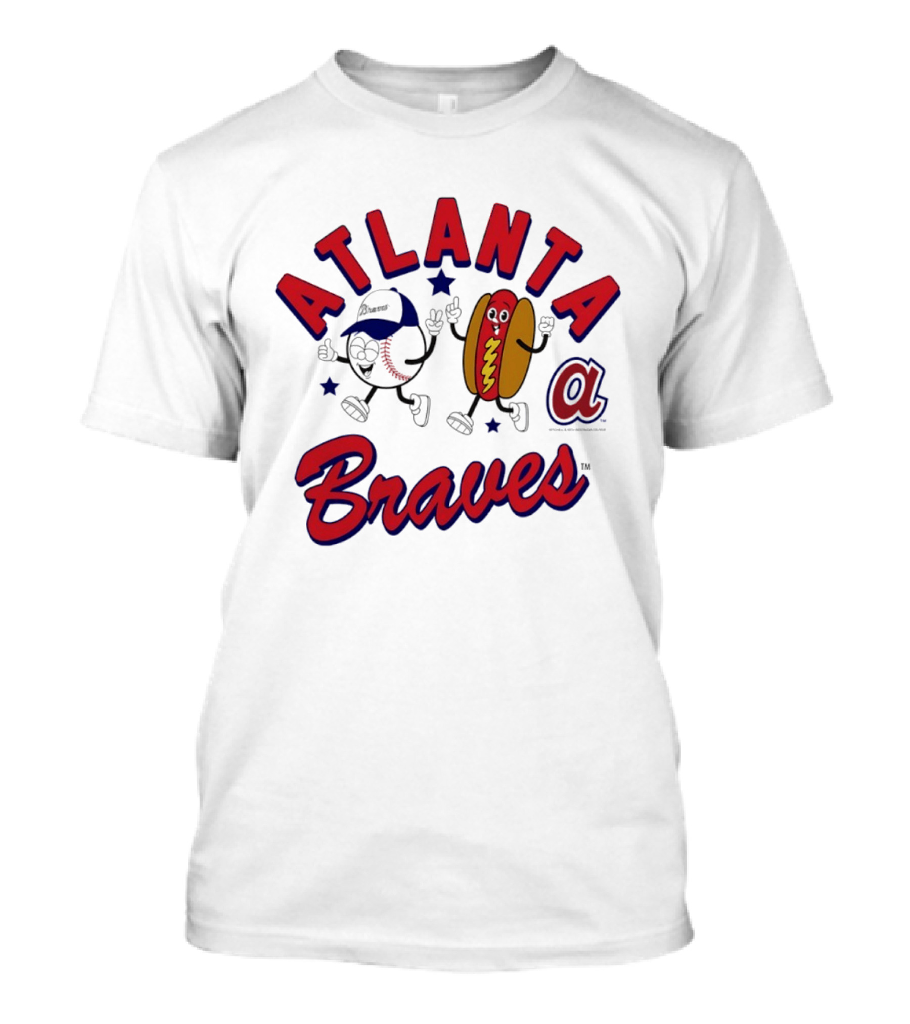 Atlanta Braves Baseball Character With Hot Dog Snack And Team Spirit T-Shirt