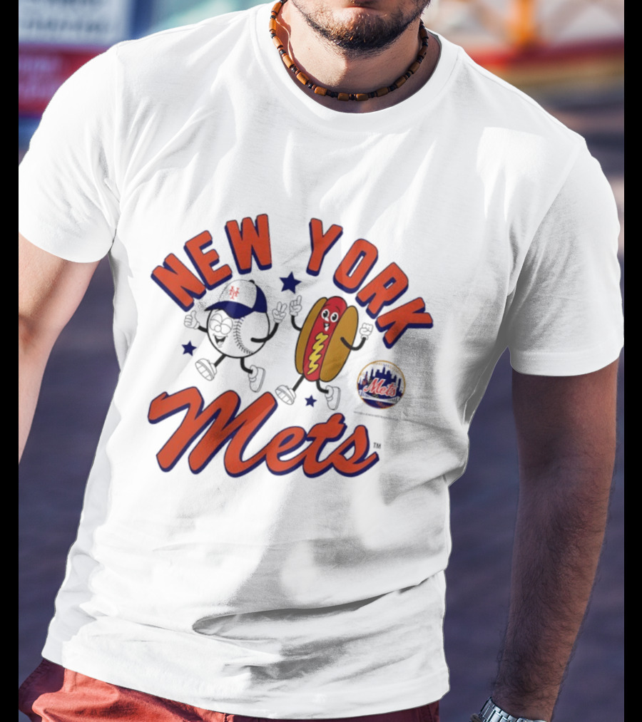 New York Mets Baseball Hot Dog And Baseball Character Animation T-Shirt