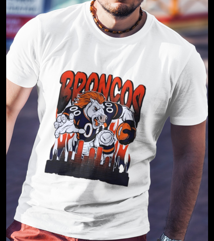 Denver Broncos Football Bronco Running Horse Skyline T-Shirt