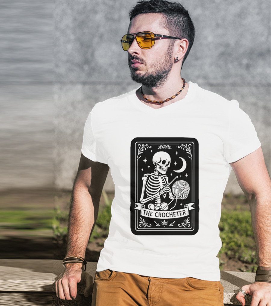Tarot Card The Crocheter Skeleton Moon And Stars T-Shirt