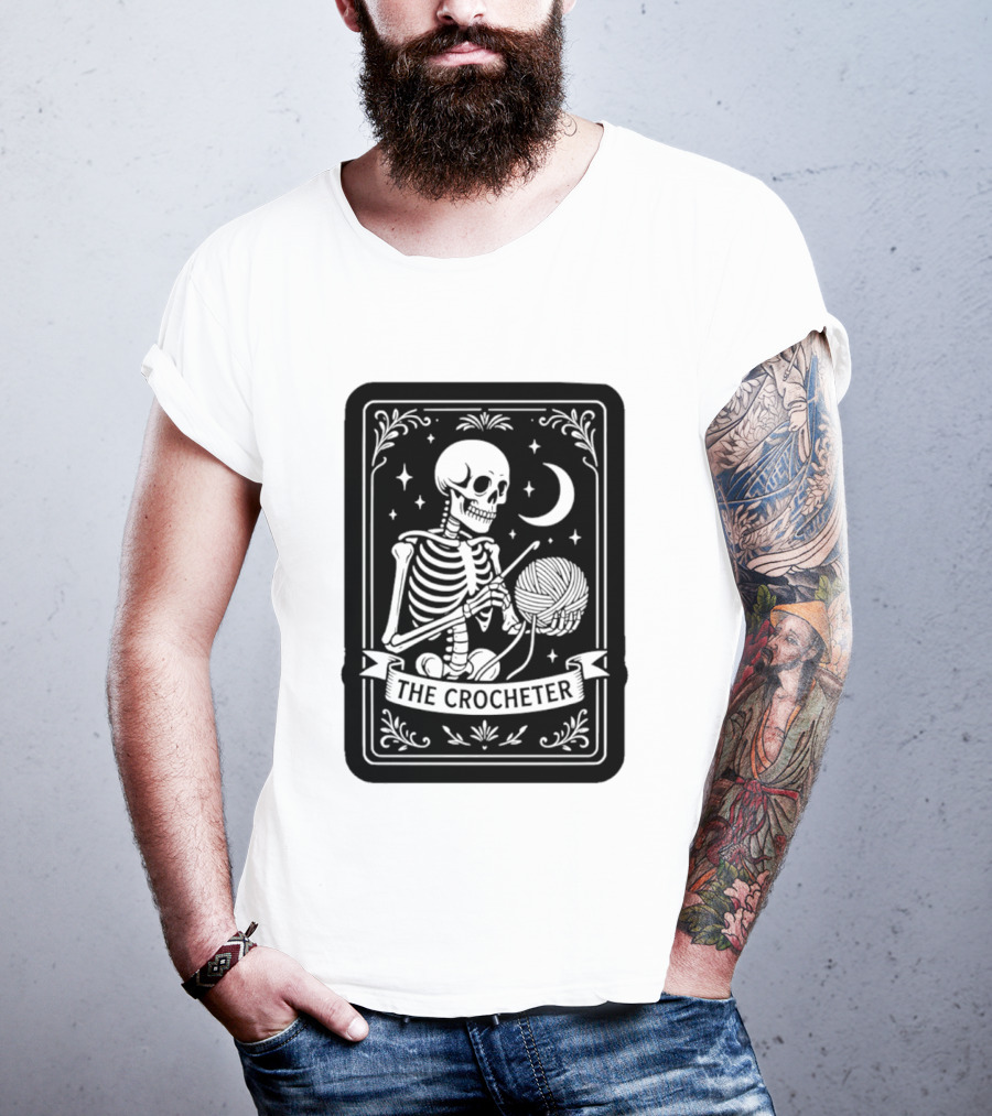 Tarot Card The Crocheter Skeleton Moon And Stars T-Shirt