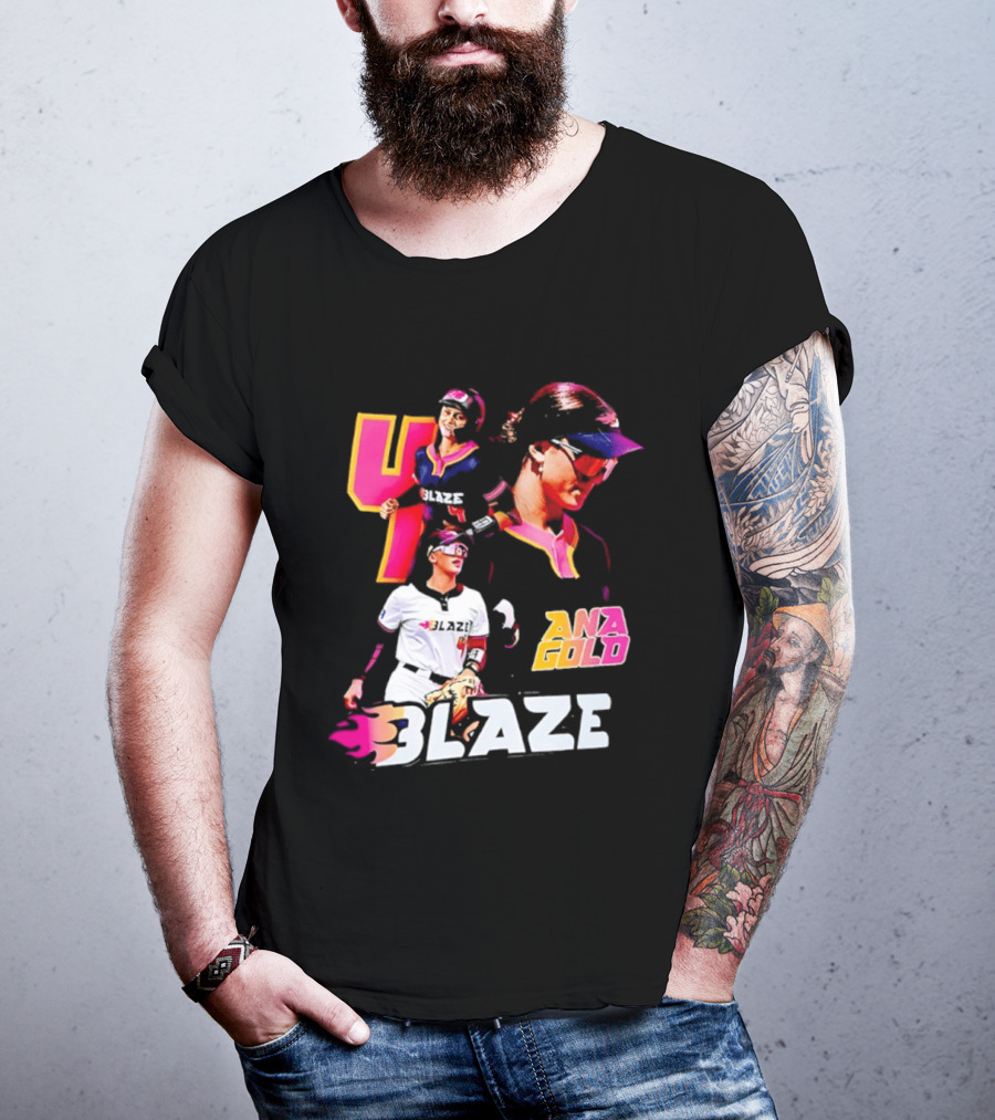 Blaze Ana Gold Softball Player Number 4 Action Collage T-Shirt