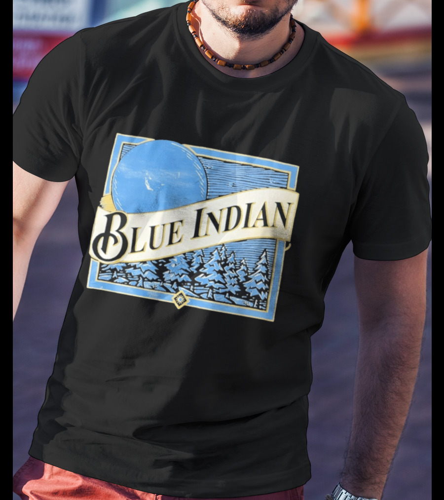 Blue Indian Moon Forest Nature Pine Trees Winter Scene T-Shirt