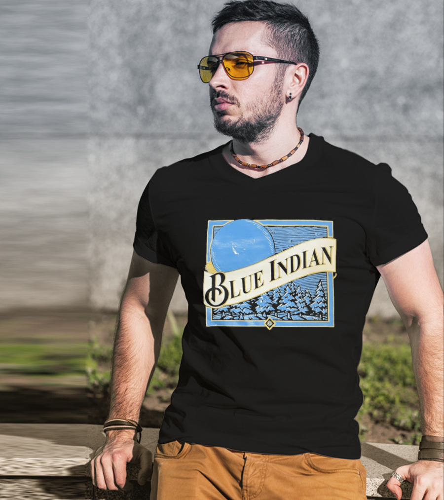 Blue Indian Moon Forest Nature Pine Trees Winter Scene T-Shirt