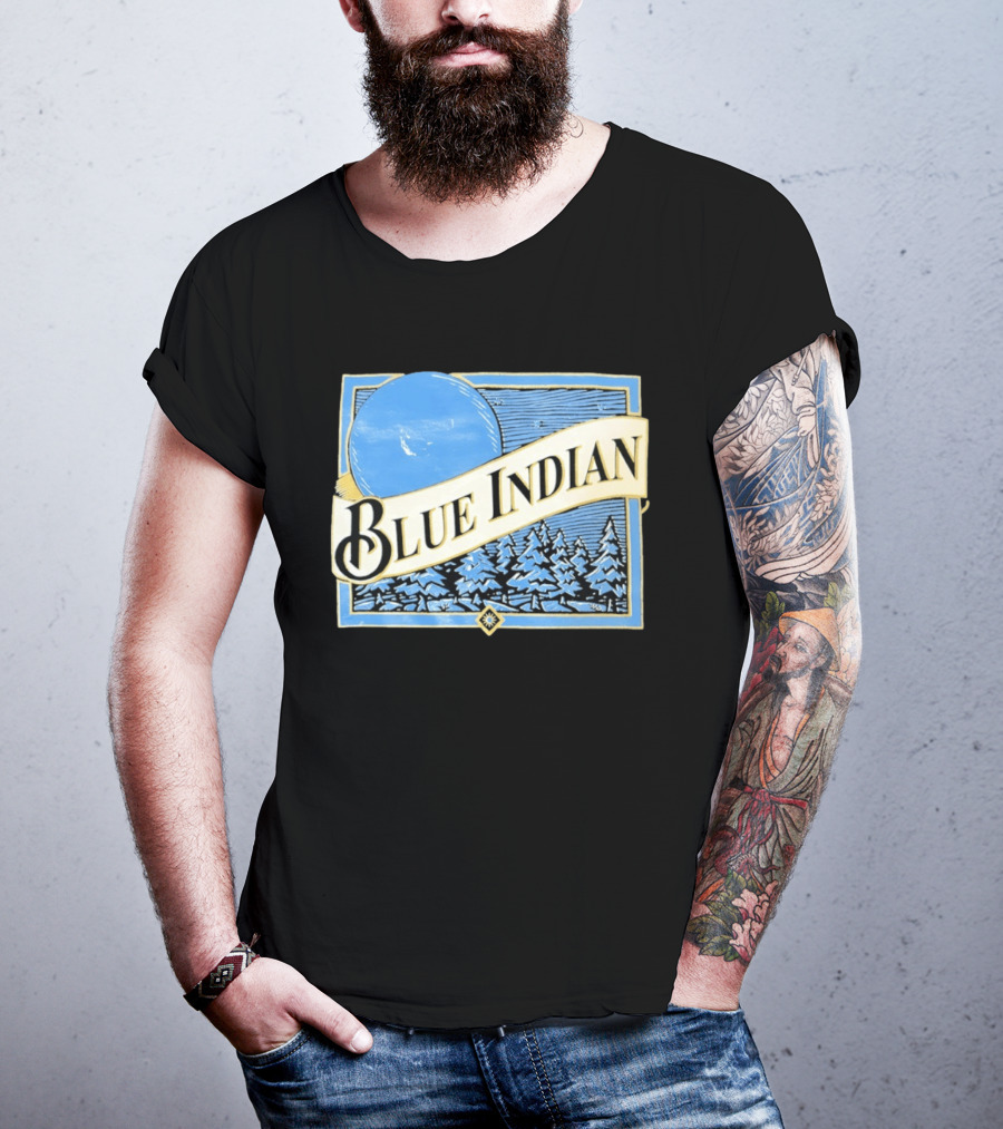 Blue Indian Moon Forest Nature Pine Trees Winter Scene T-Shirt