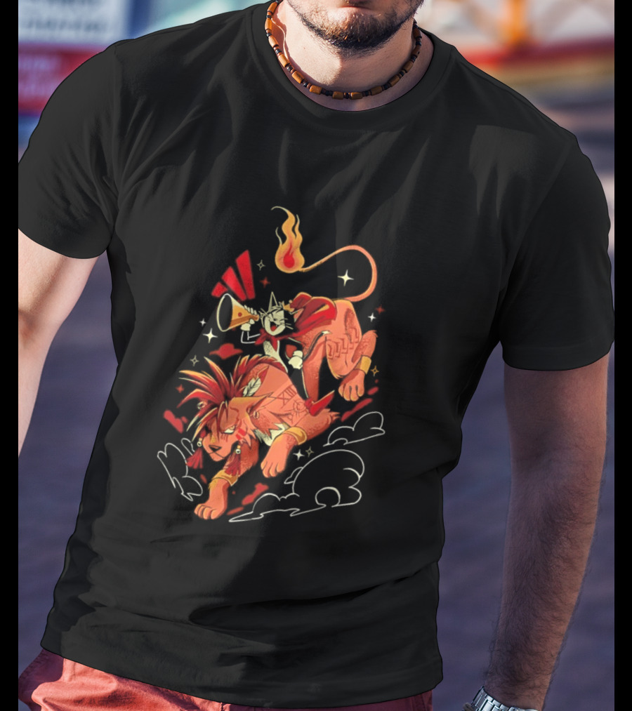 Cait Sith Red XIII Fantasy Adventure Duo Red Rider T-Shirt