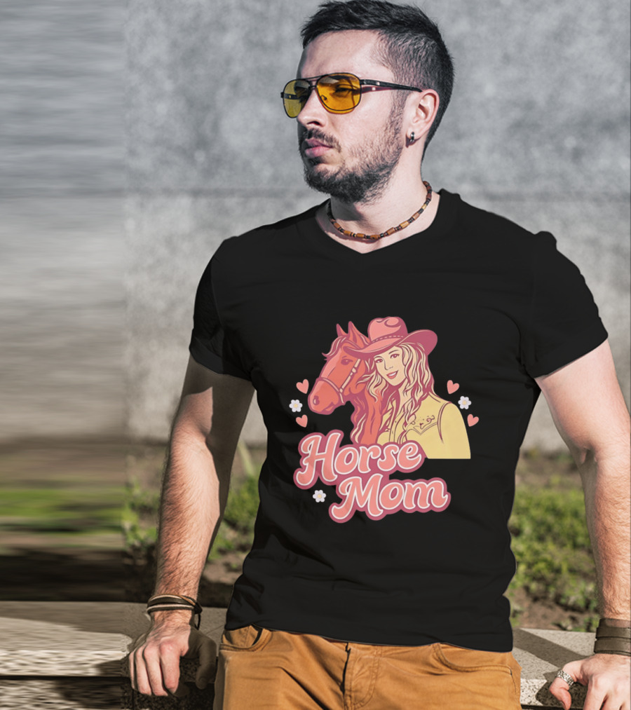 Cowgirl Horse Mom With Mustang And Hearts T-Shirt