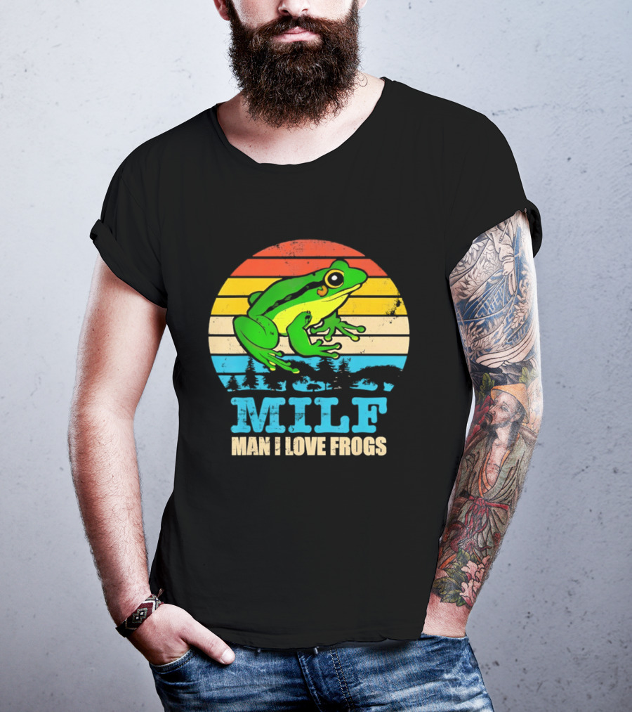 Frog MILF Man I Love Frogs Retro Sunset T-Shirt