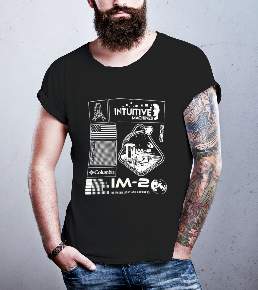Intuitive Machines IM 2 Columbia 2025 Between Light And Darkness Moon Mission Lunar Module USA Flag T-Shirt