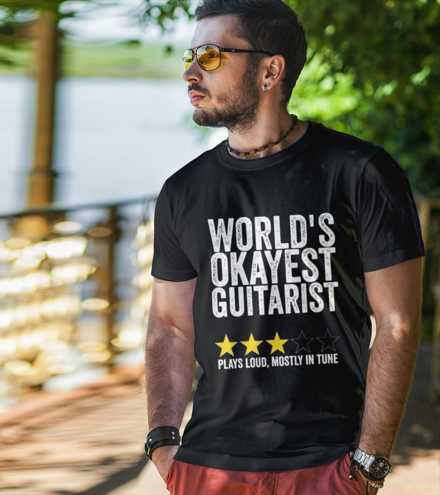 World's Okayest Guitarist Plays Loud Mostly In Tune With Three Star Rating T-Shirt