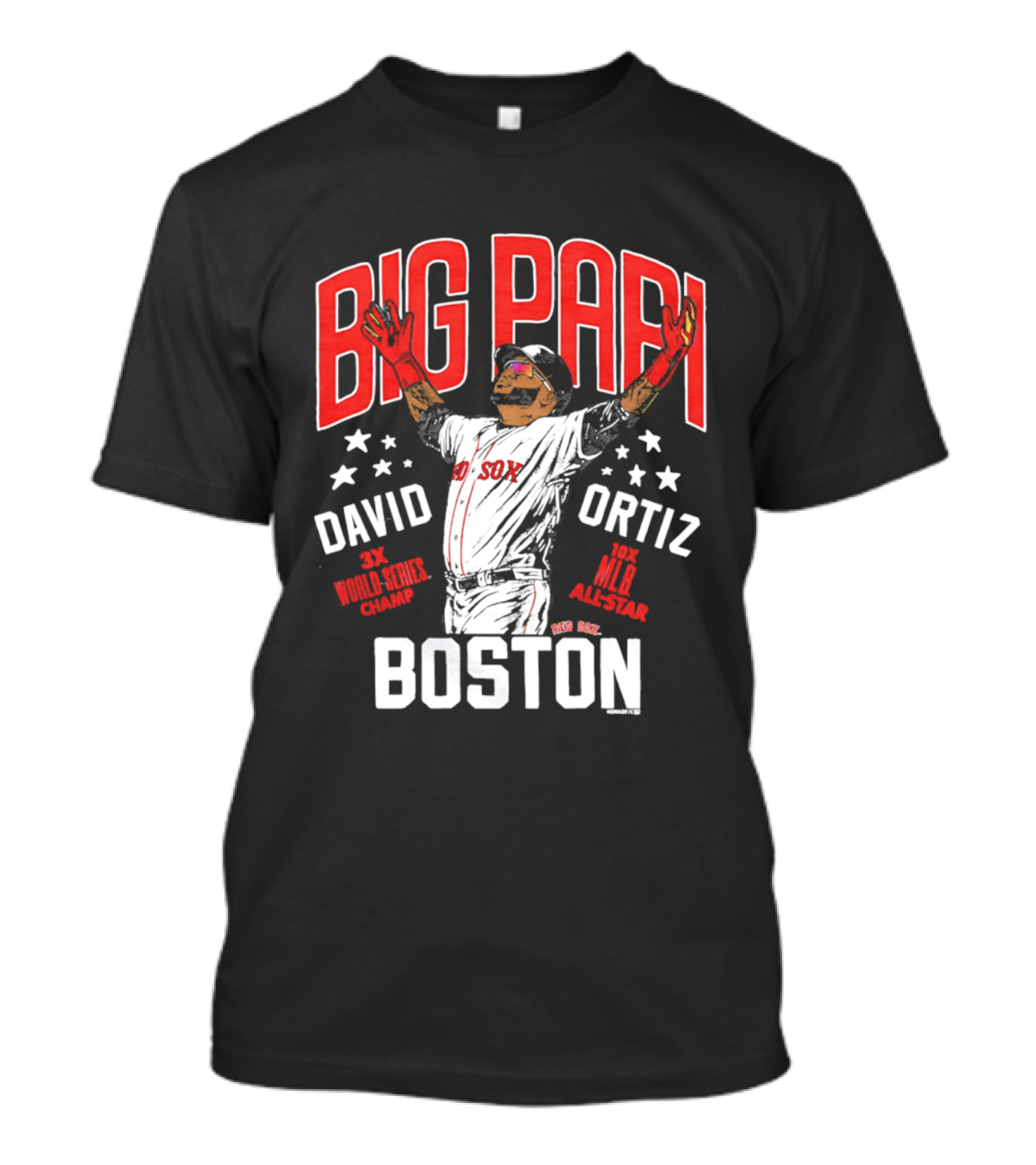 BIG PAPI David Ortiz 3X World Series Champ 10X All Star Boston Red Sox T-Shirt