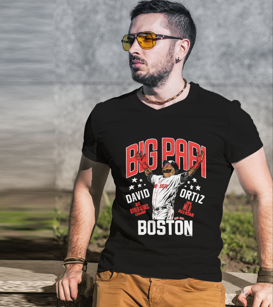 BIG PAPI David Ortiz 3X World Series Champ 10X All Star Boston Red Sox T-Shirt