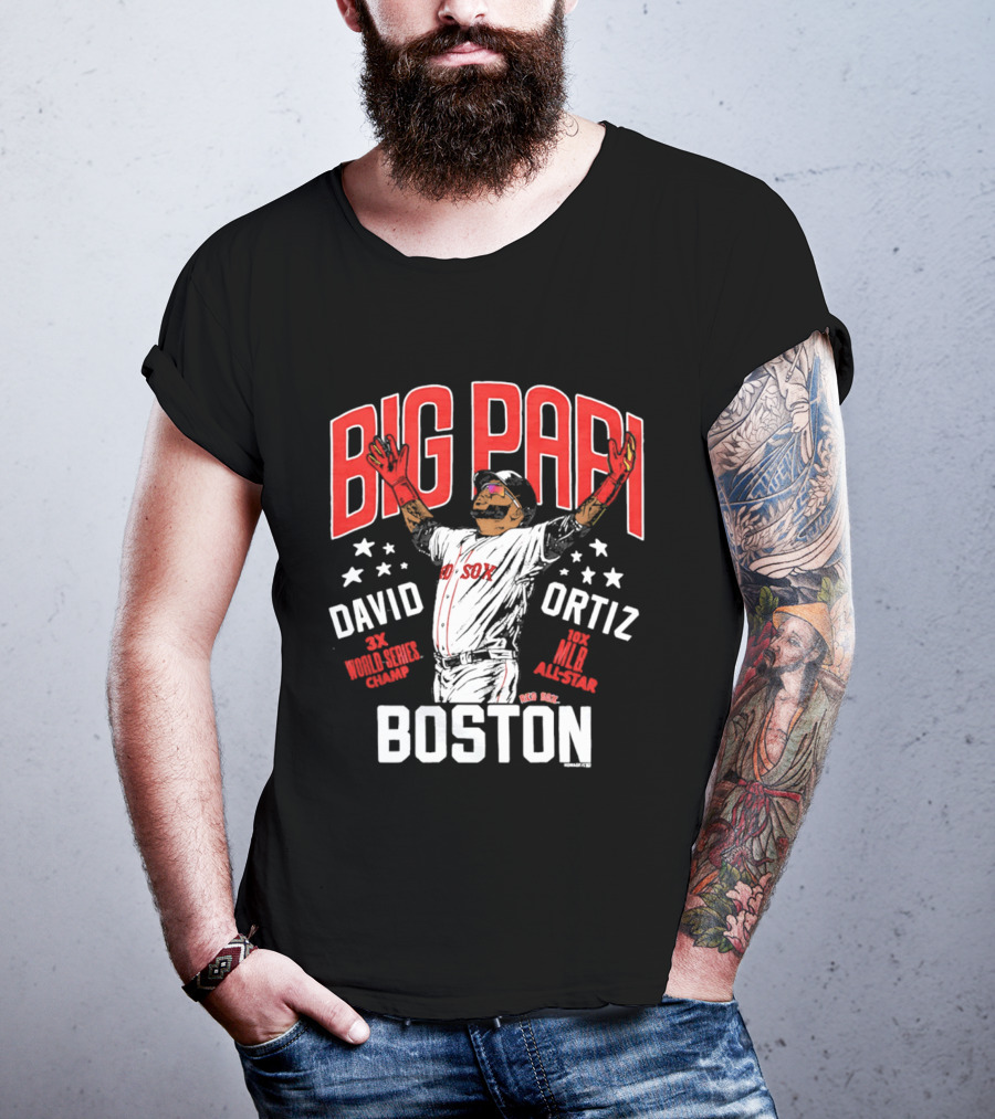 BIG PAPI David Ortiz 3X World Series Champ 10X All Star Boston Red Sox T-Shirt