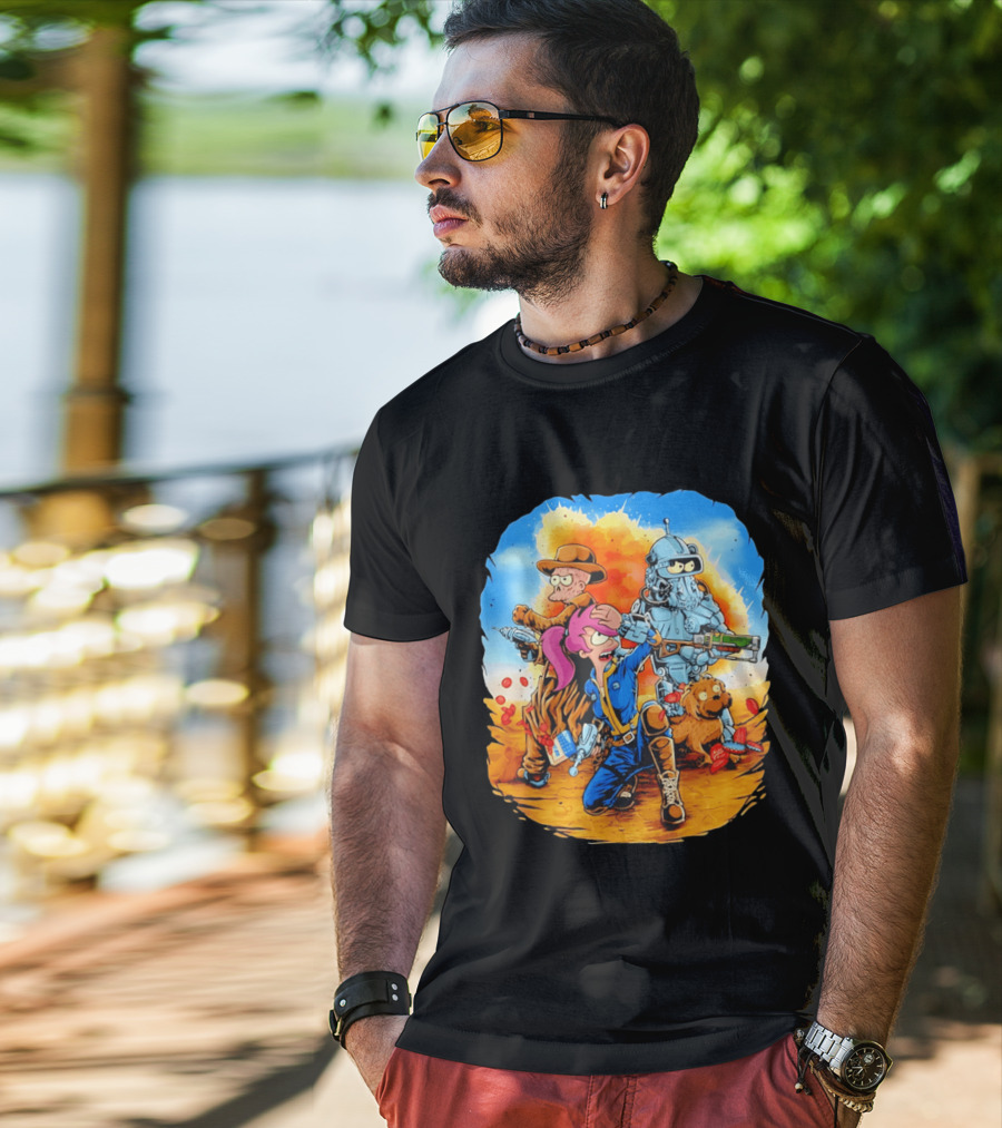 Futurout Fallout Futurama Mashup Fan Art Bender Leela Professor Farnsworth T-Shirt