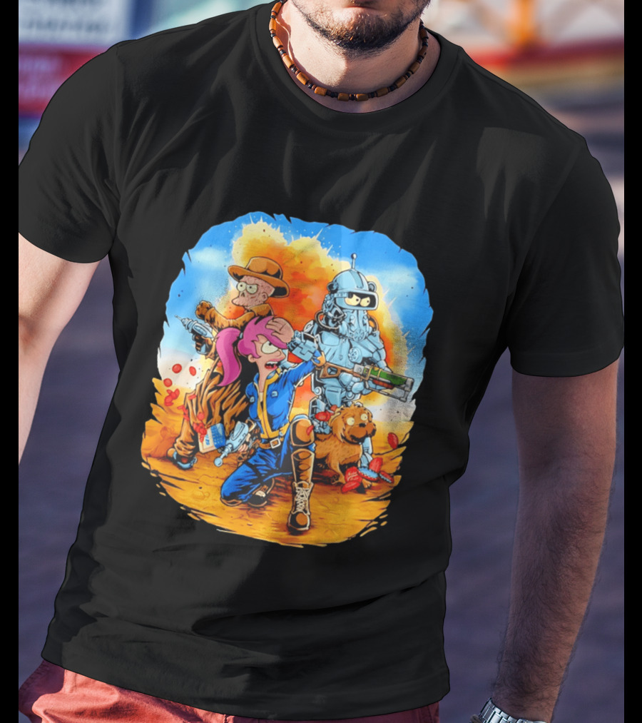Futurout Fallout Futurama Mashup Fan Art Bender Leela Professor Farnsworth T-Shirt