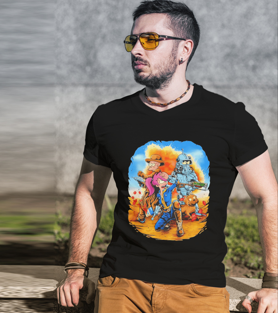Futurout Fallout Futurama Mashup Fan Art Bender Leela Professor Farnsworth T-Shirt