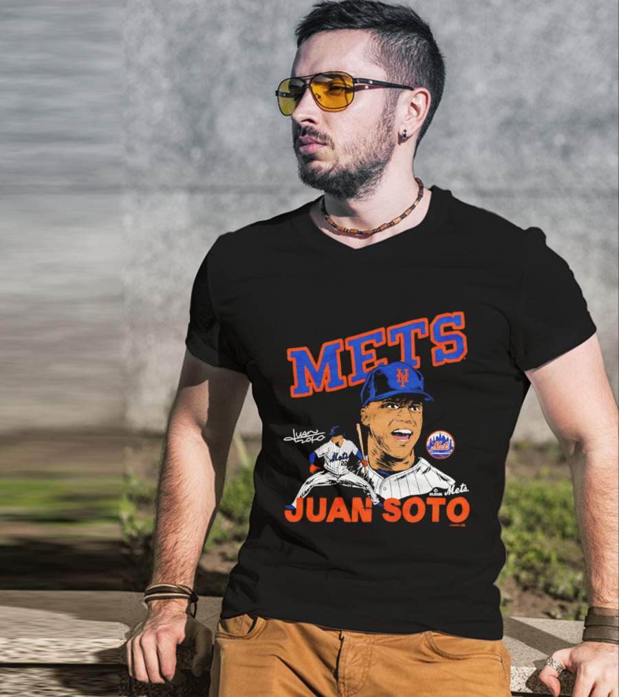 Mets Juan Soto Caricature Tri Blend T-Shirt