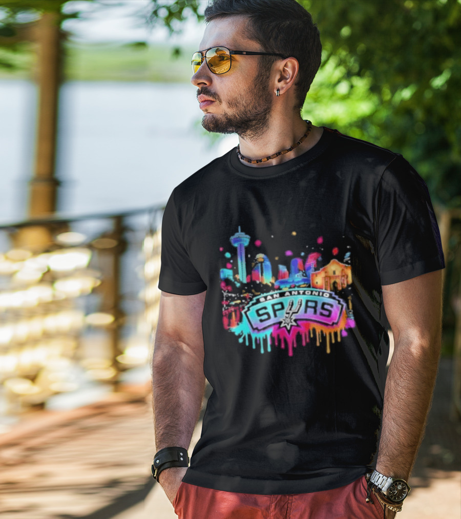 San Antonio Spurs Neon Skyline Colorful Cityscape T-Shirt