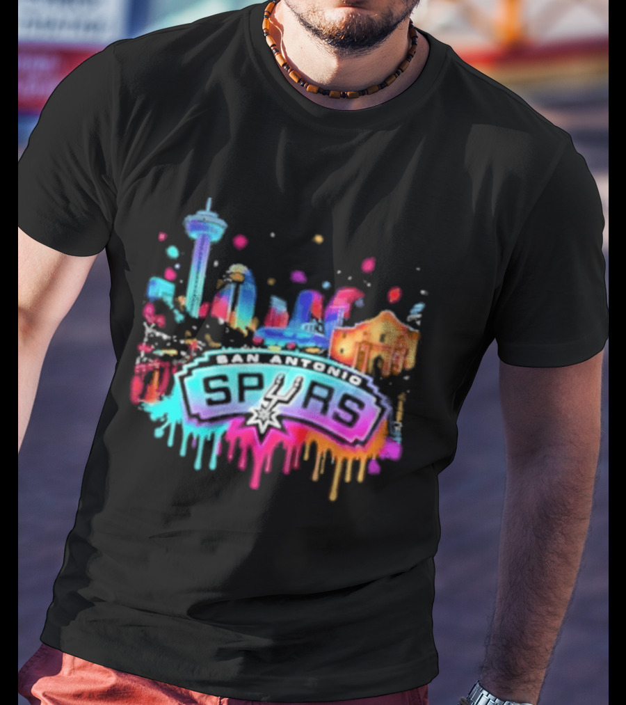 San Antonio Spurs Neon Skyline Colorful Cityscape T-Shirt