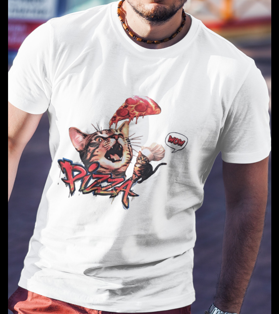 Pizza Cat Wow Chef Graffiti Culinary Delight T-Shirt