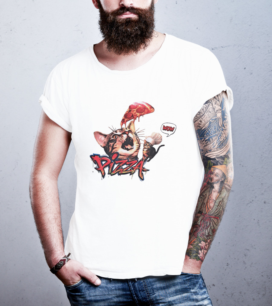 Pizza Cat Wow Chef Graffiti Culinary Delight T-Shirt