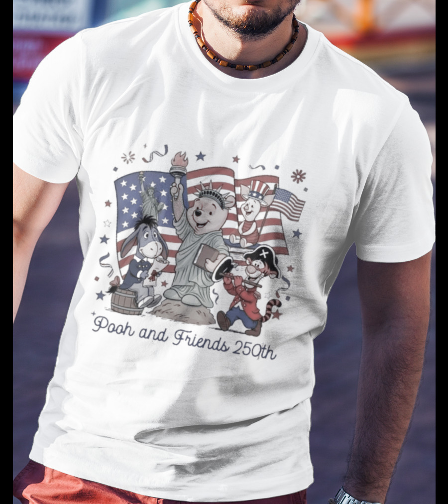 Pooh And Friends 250th Freedom USA American Flags Celebration T-Shirt