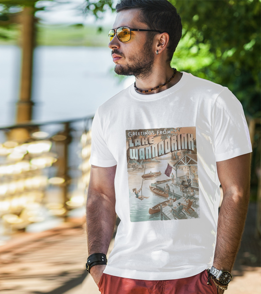 Greetings From Lake Wannadrink Goat Island Madison Social Fat Finger T-Shirt
