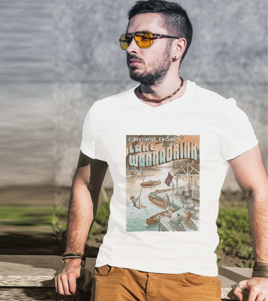 Greetings From Lake Wannadrink Goat Island Madison Social Fat Finger T-Shirt