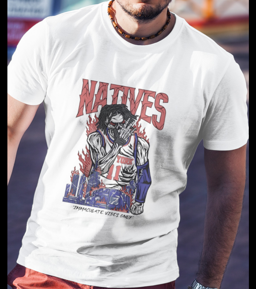 Natives Immaculate Vibes Only Jalen Brunson York 11 Skeleton Statue T-Shirt