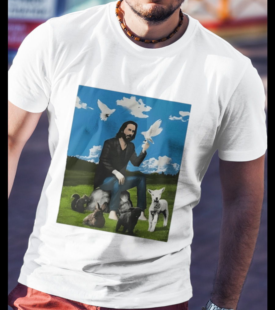 Keanu Reeves Peaceful Meadow With Animals And Doves T-Shirt