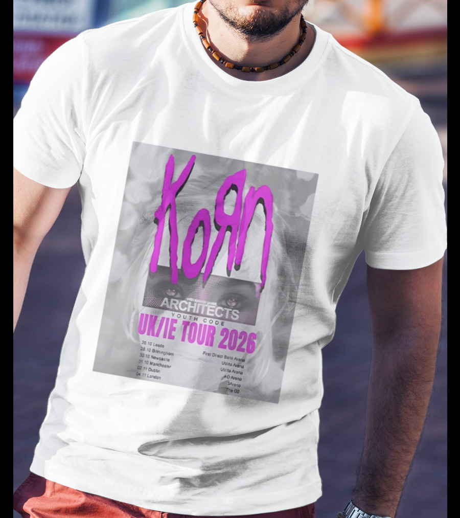 Korn UK/IE Tour 2026 Schedule Architects Youth Code First Direct Arena O2 Arena T-Shirt