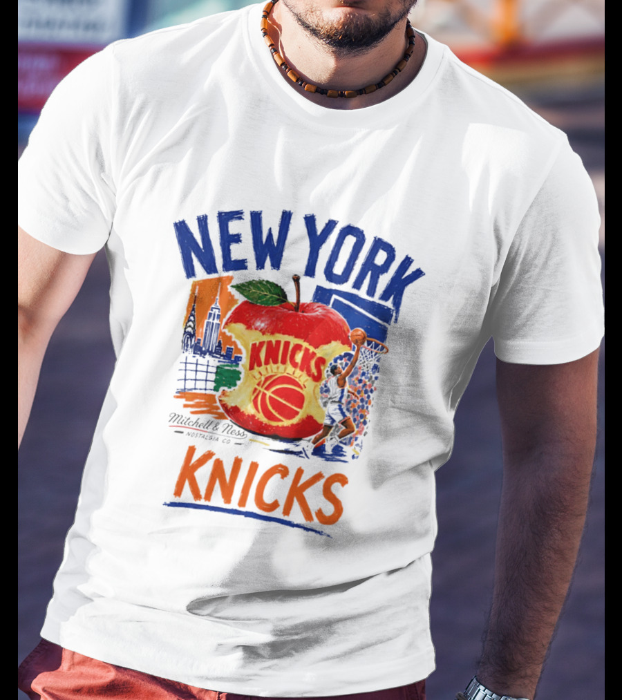 New York Knicks Mitchell & Ness Nostalgia Co Concrete Apple Basketball Scene T-Shirt