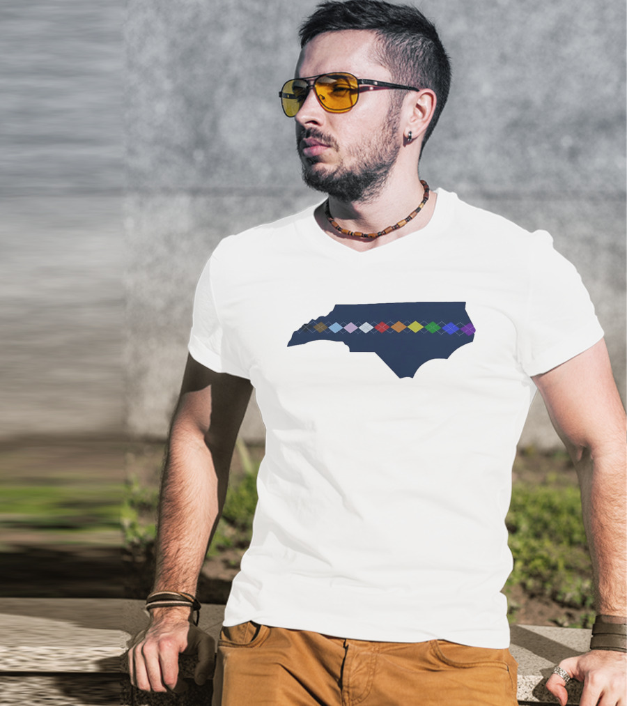 North Carolina Argyle State Map Pattern Inclusivity Message T-Shirt
