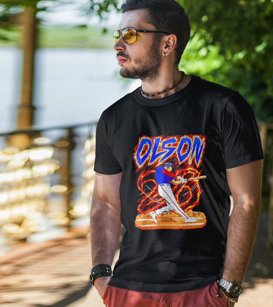 Atlanta Braves Matt Olson Hand Drawn Dynamic Swing Iconic Action T-Shirt