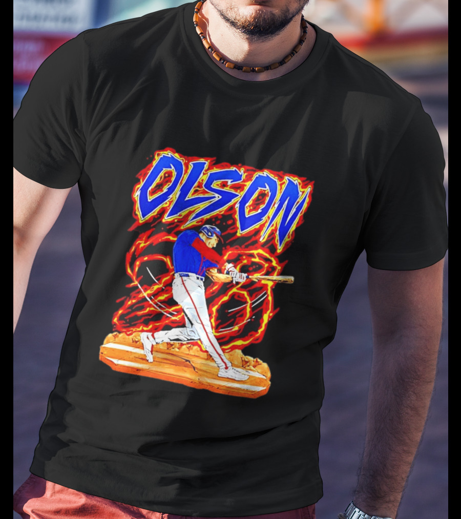 Atlanta Braves Matt Olson Hand Drawn Dynamic Swing Iconic Action T-Shirt