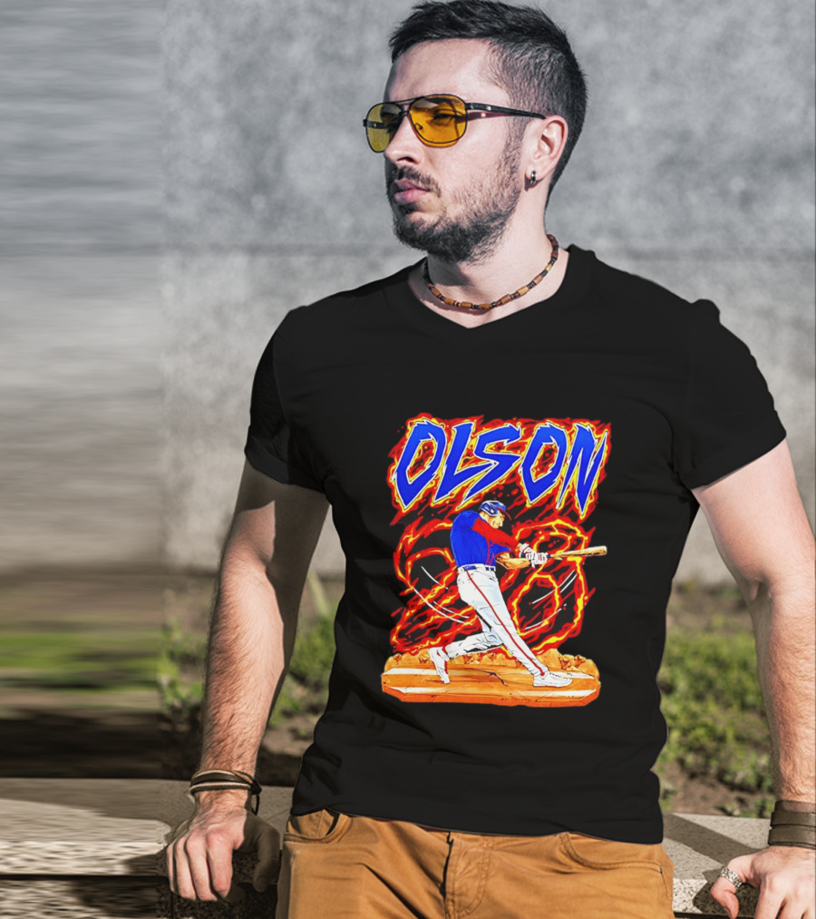 Atlanta Braves Matt Olson Hand Drawn Dynamic Swing Iconic Action T-Shirt