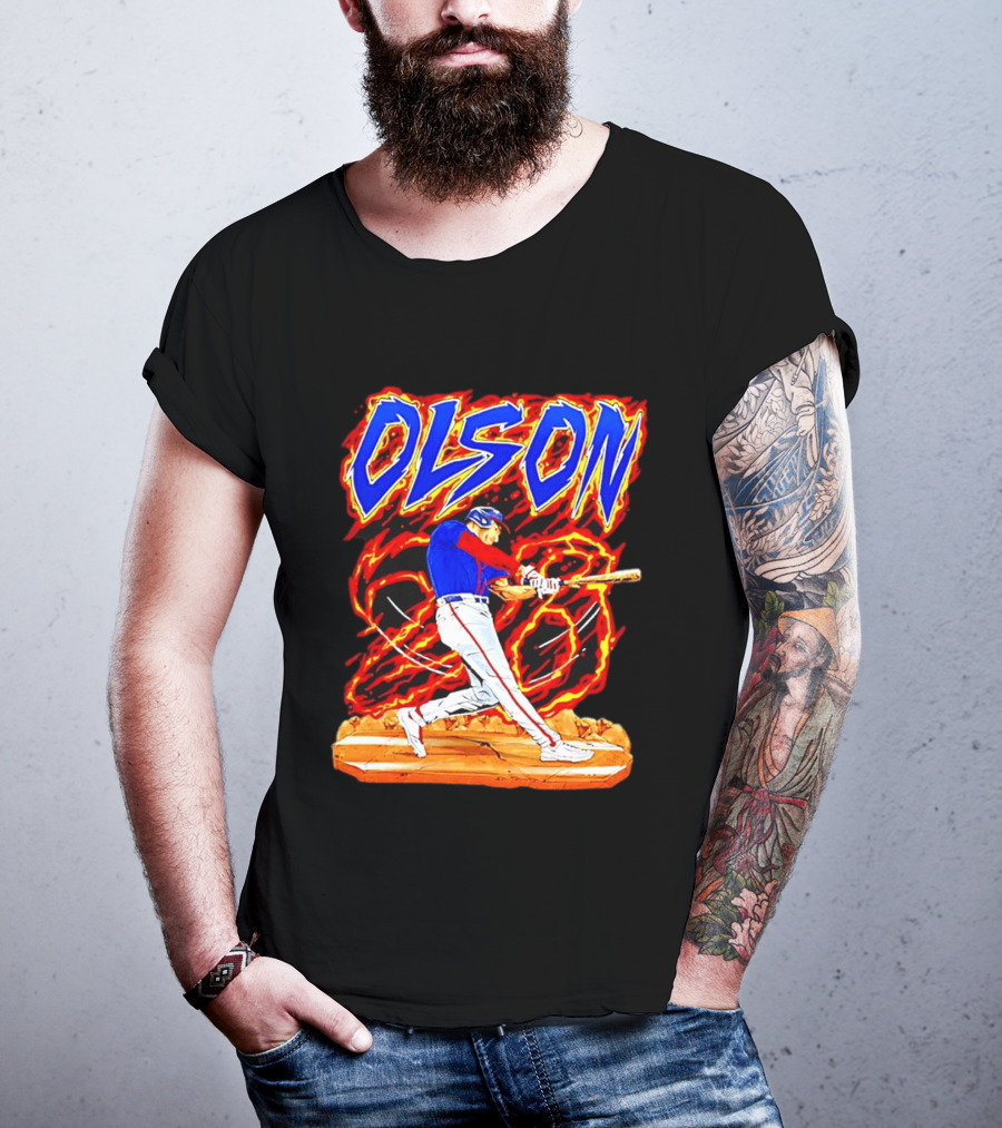 Atlanta Braves Matt Olson Hand Drawn Dynamic Swing Iconic Action T-Shirt
