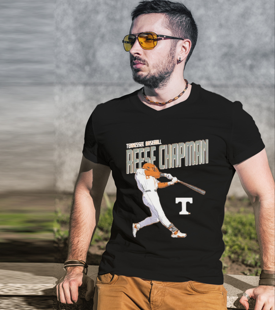 Tennessee Baseball Reese Chapman Swinging Action T-Shirt