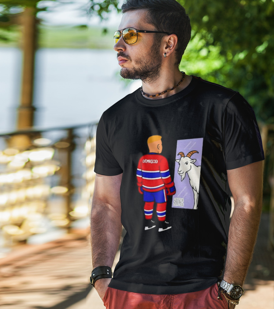 Demigod Hockey Player Looking In Mirror With Goat Reflection T-Shirt