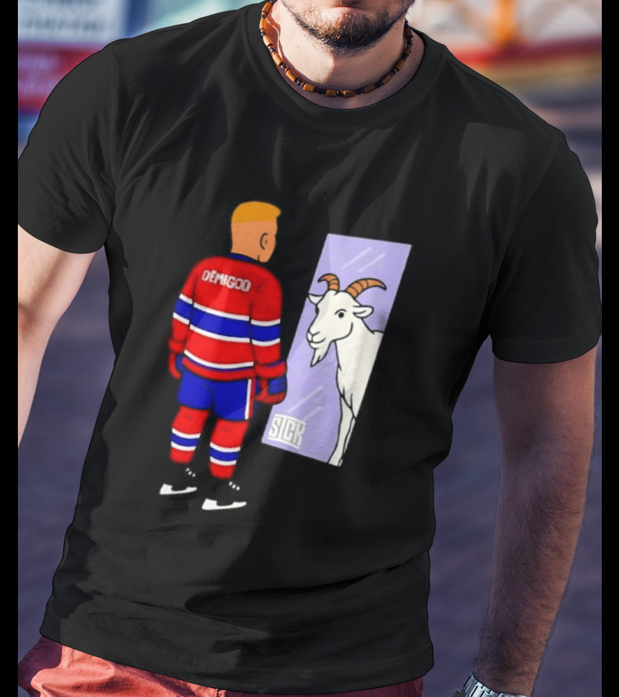 Demigod Hockey Player Looking In Mirror With Goat Reflection T-Shirt