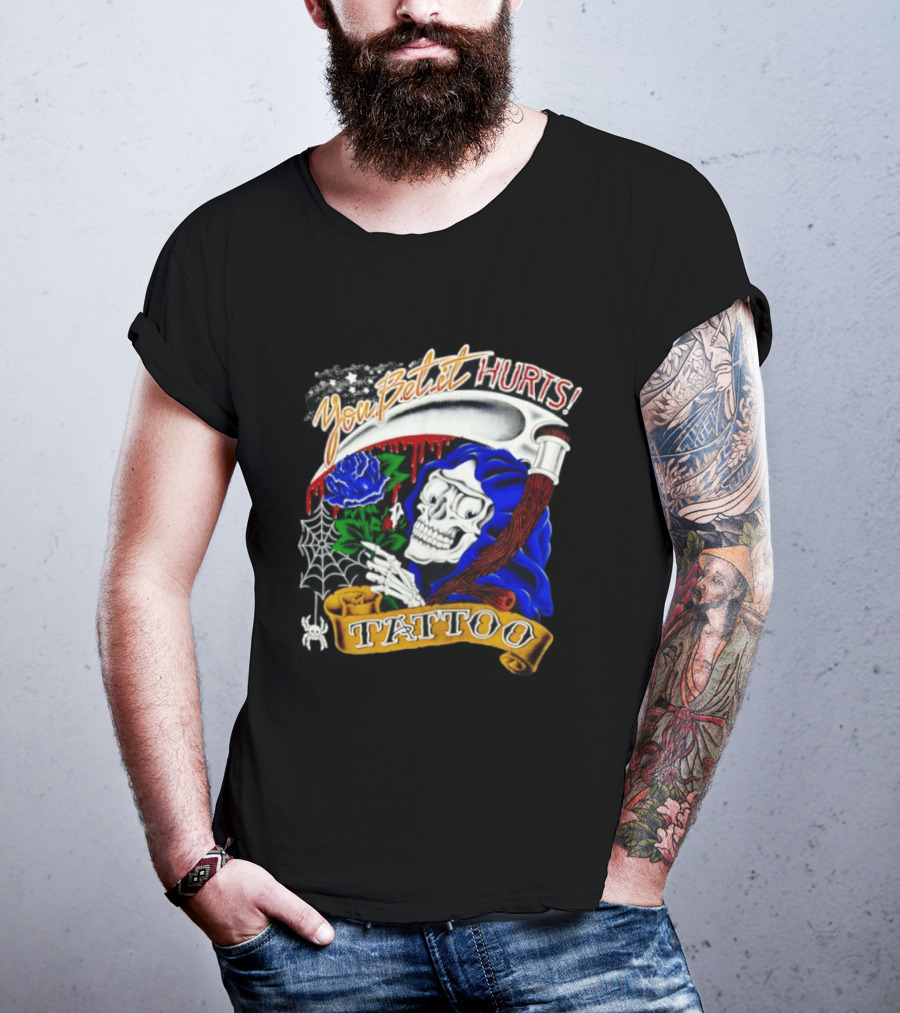 You Bet It Hurts Skeleton Rose Tattoo Spider Web T-Shirt