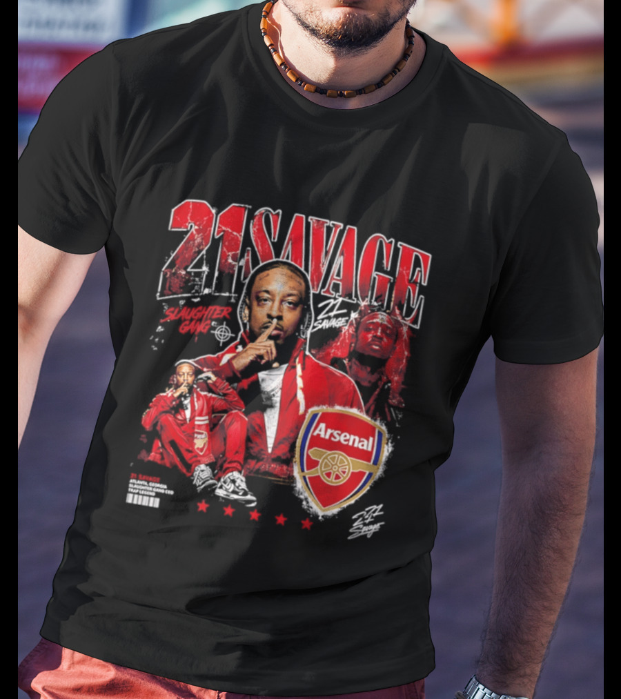 21 Savage Arsenal Collaboration Featuring Slaughter Gang Logos T-Shirt