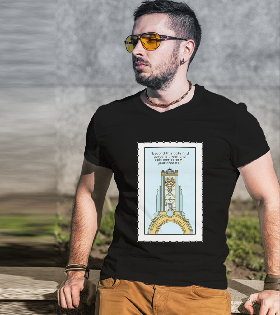 Epic Worlds Gate Tower Dreams Imagination Steampunk Deco Fantasy T-Shirt