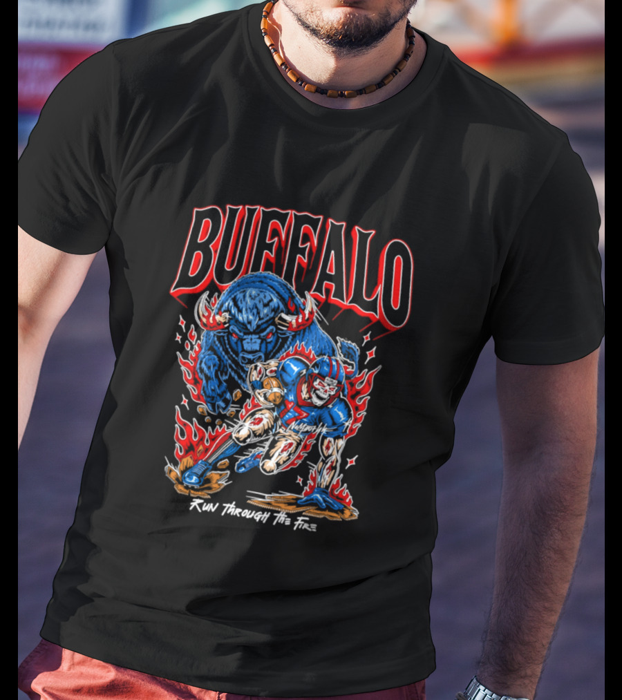 Buffalo Run Through The Fire Football T-Shirt