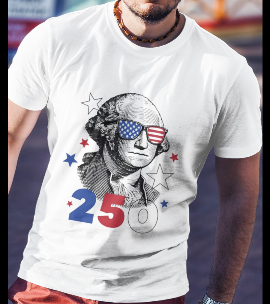 George Washington Patriotic Flag Sunglasses 250 Years United States Celebration T-Shirt