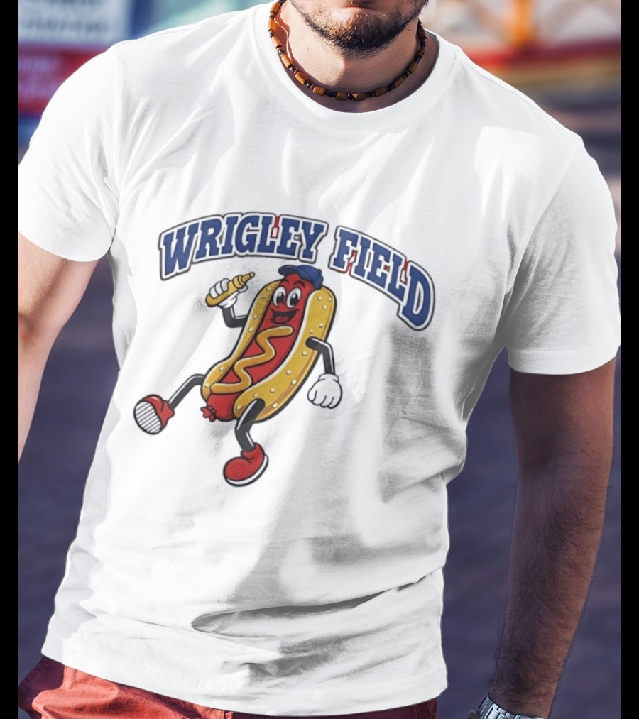 Wrigley Field Hot Dog Mascot Sprint With Mustard T-Shirt