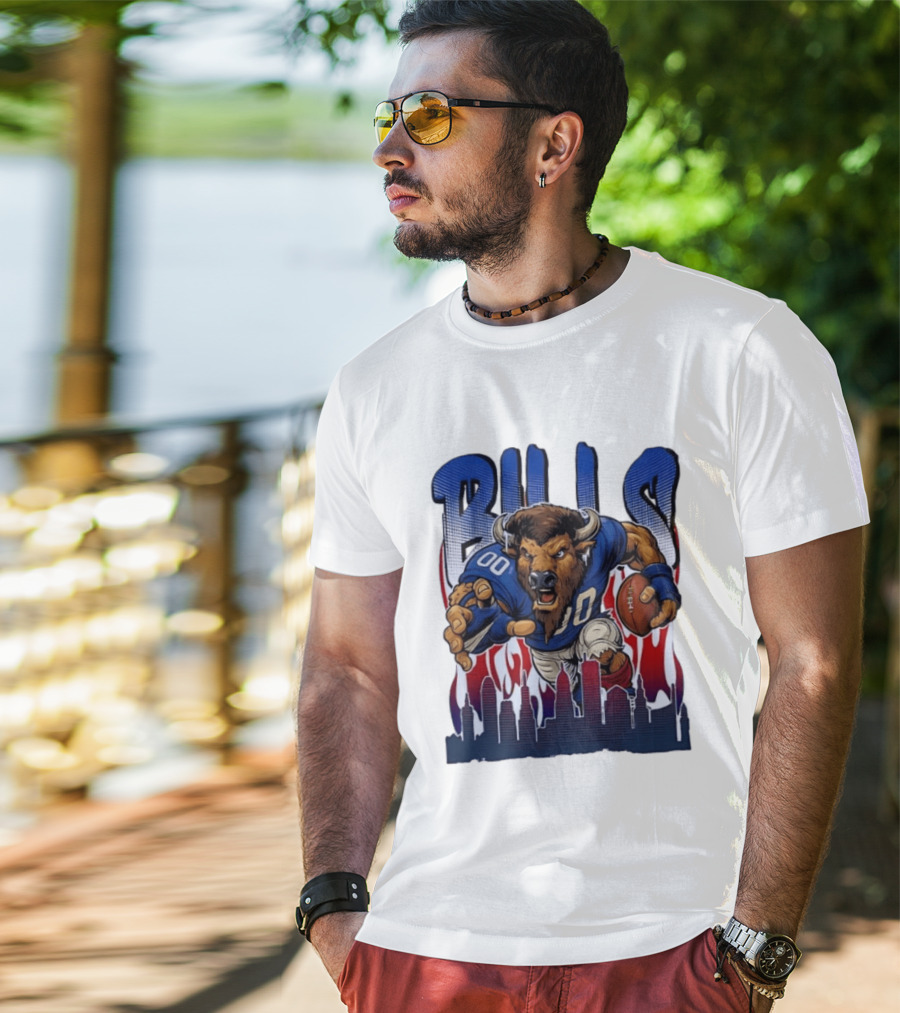 Buffalo Bills Football Running Buff City Skyline T-Shirt