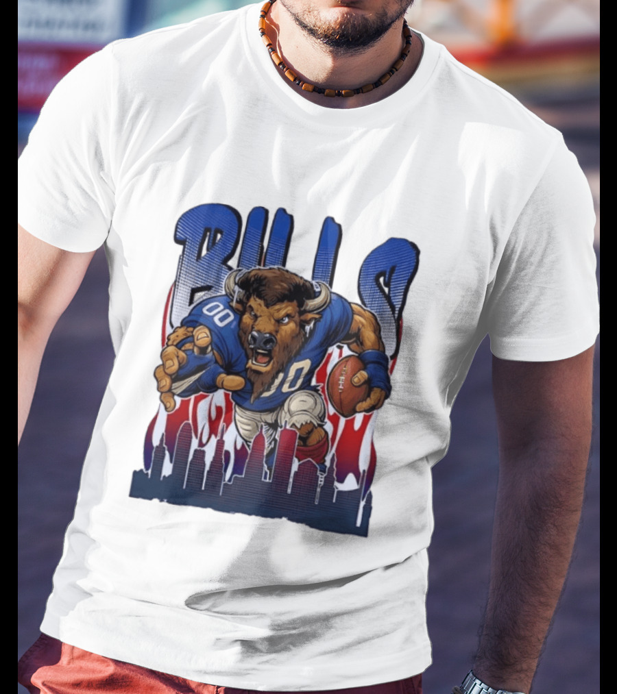 Buffalo Bills Football Running Buff City Skyline T-Shirt