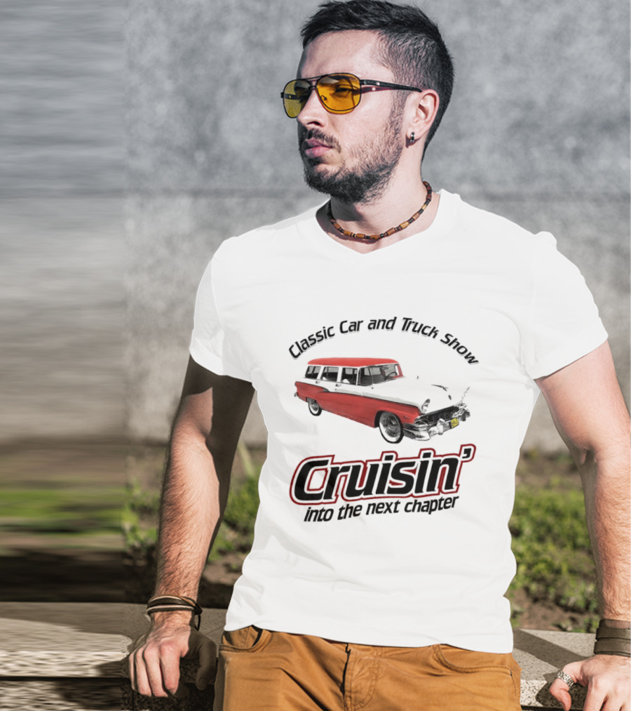 Classic Car And Truck Show Cruisin' Into The Next Chapter Vintage Red Station Wagon T-Shirt