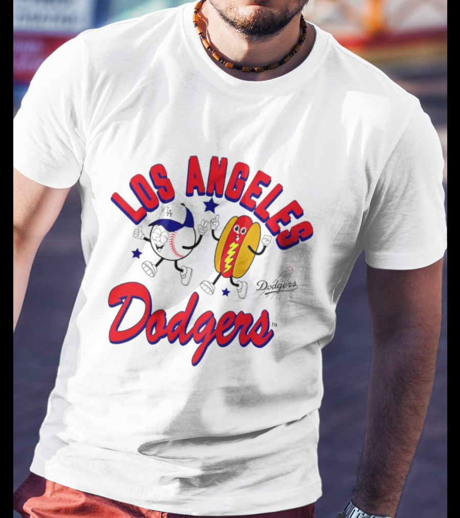 Los Angeles Dodgers Baseball Hot Dog Cartoon Characters T-Shirt